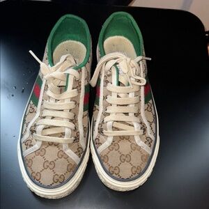 Gucci Tan and Green Logo Sneakers